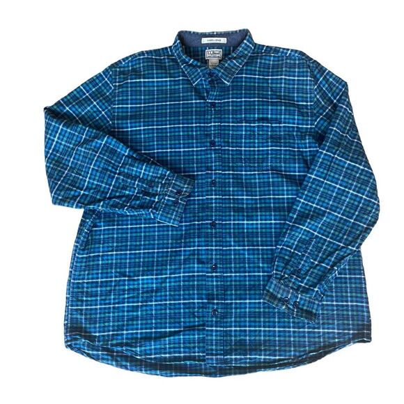LL Bean Slightly Fitted Blue and Green Flannel Button Down Shirt Mens Size XXL - Picture 1 of 8